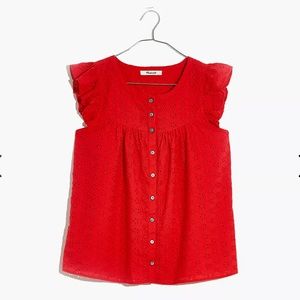 Madewell Ruffle Sleeve Bib Top L Red